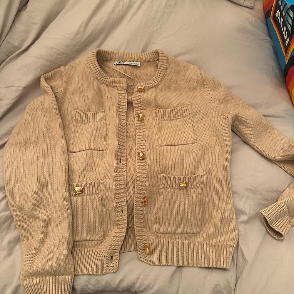Zara Tan Cardigan with Gold Buttons